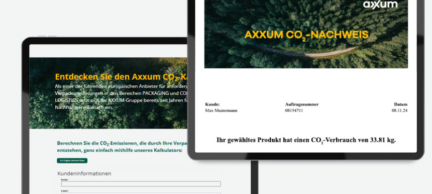 Screenshot von dem AXXUM CO2 Kalkulator auf einem Tablet